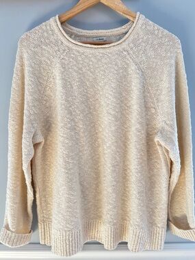 LL Bean Roll Neck Sweater XL Petite Cream Knit Cotton Classic